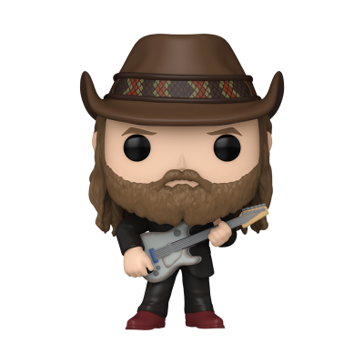 Figura colecionável Funko Pop de homem com chapéu castanho e guitarra