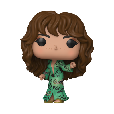 Figura colecionável Funko Pop feminino com vestido verde e cabelo castanho