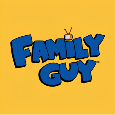 Logotipo Family Guy em fundo amarelo com televisão laranja