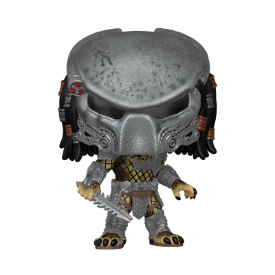 Figura Funko Pop Predator com capacete metálico e roupa de malha preta