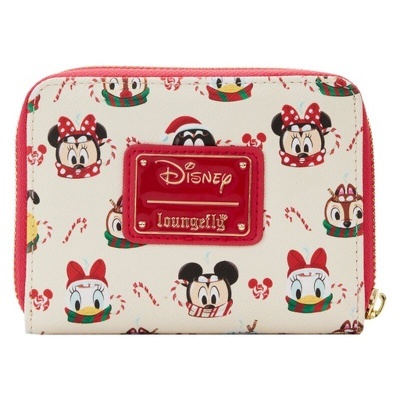 Carteira branca com personagens Disney e placa vermelha Disney loungefly