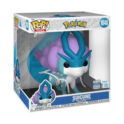 Figura colecionável Suicune vinil azul, roxo e branco em embalagem original POP! GAMES Pokémon