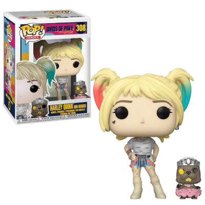 Figura Funko Pop! Harley Quinn Birds of Prey nº 308 com urso pequeno e embalagem