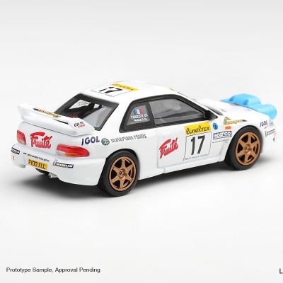 Miniatura de carro de corrida branco com o número 17 e rodas douradas
