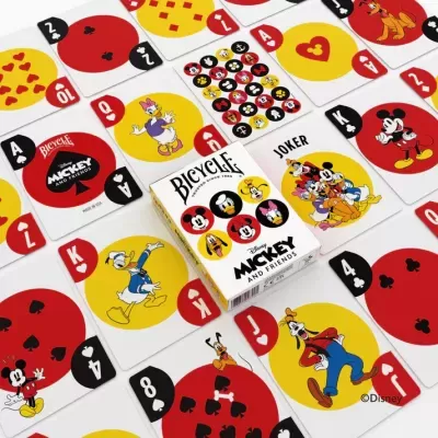 Baralho de cartas Bicycle Disney Mickey and Friends com personagens Disney e caixa branca colorida