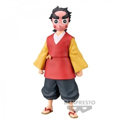 Figura de personagem masculino com roupa tradicional japonesa e máscara rosa