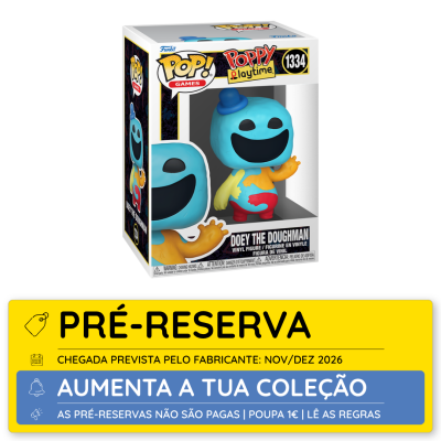 Figurine vinyl Dooey The Doughman em caixa com aviso de pré-reserva amarelo