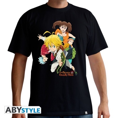 T-shirt preta com personagens coloridos do anime The Seven Deadly Sins