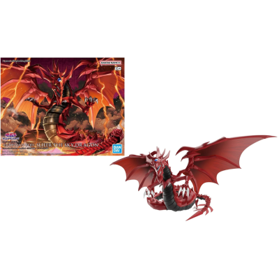Figura plástica de dragão vermelho com asas e caixa do produto