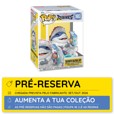 Figura Funko Pop! Incognito Dolphin Jeff em caixa com texto de pré-reserva em português.