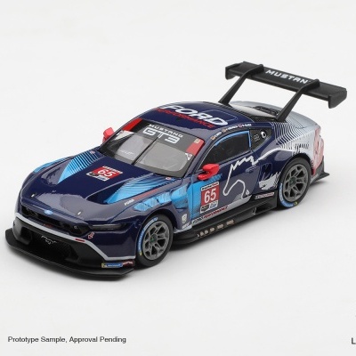 Miniatura de carro de corrida Mustang GT3 azul escuro com detalhes vermelhos e brancos