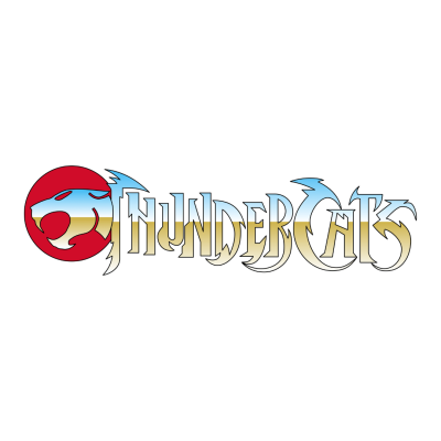 Logótipo ThunderCats com letras estilizadas e círculo vermelho com silhueta de gato