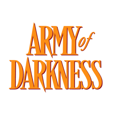 Logótipo ARMY of DARKNESS em letras laranja sobre fundo branco