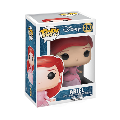 Figura Pop! Disney Ariel em caixa com cabelo vermelho e vestido rosa