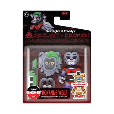 Pack de figuras colecionáveis Funko SNAP! Roxanne Wolf do Five Nights at Freddy's com embalagem preta e vermelha