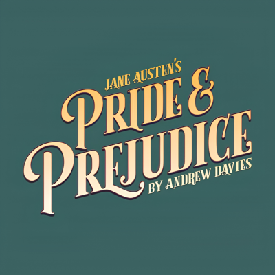 Texto Jane Austens Pride & Prejudice by Andrew Davies em fundo verde