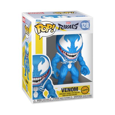 Boneco Funko Pop! Marvel Rivals Venom azul e branco na caixa