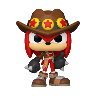 Figura colecionável de personagem com chapéu de cowboy e luvas com espinhos