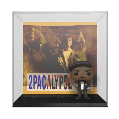 Figura Funko Pop de 2Pac com álbum 2PACALYPSE na caixa transparente
