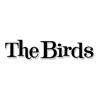 Texto The Birds em letras pretas com sombra em fundo branco.