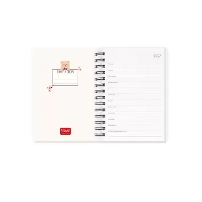 Agenda 2027 espiral com capa ilustrada e página para dados pessoais