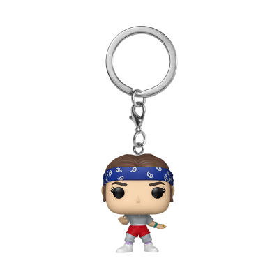 Chaveiro Funko Pop personagem com roupa desportiva e bandana azul