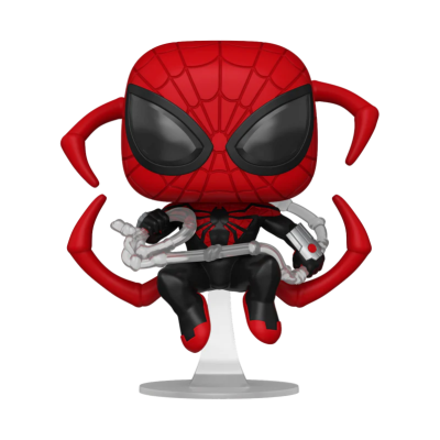 Boneco Funko Pop do Homem-Aranha com suporte e tentáculos vermelhos