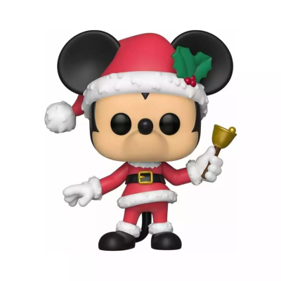 Figura vinil Mickey Mouse Pai Natal com sino dourado e chapéu decorado