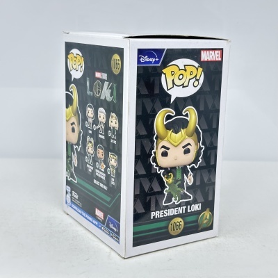 Embalagem Funko Pop do Presidente Loki com capacete dourado