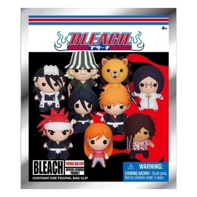 Embalagem com oito bonecos chibi da série Bleach e avisos de segurança