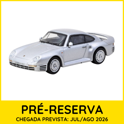 Miniatura de carro desportivo Porsche prateado com matrícula BB PW 959