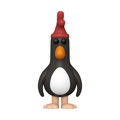 Brinquedo de pinguim com chapéu vermelho e bico laranja