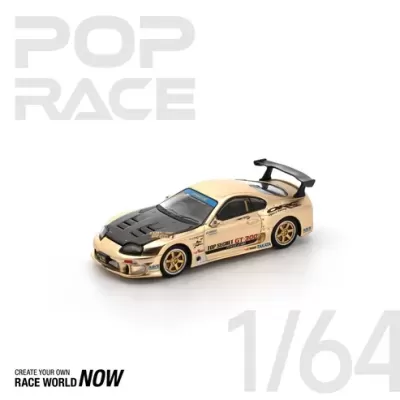 Miniatura de carro de corrida bege 1/64 com capô preto e adesivos laterais