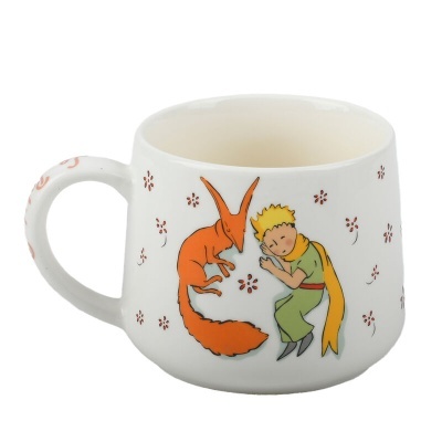 Caneca branca com ilustração do Pequeno Príncipe e raposa