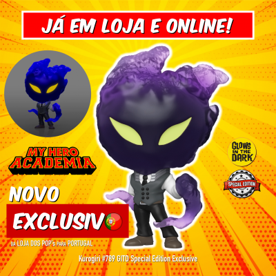 Figura colecionável Kurogiri brilhante no escuro de My Hero Academia com fato cinzento e olhos amarelos