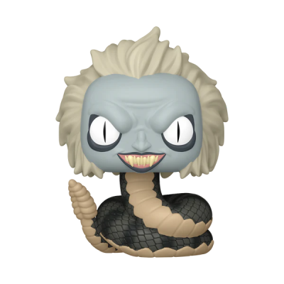Figura Funko Pop com corpo de serpente e cabeça cinzenta, cabelo branco despenteado