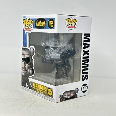 Figura de vinil POP Fallout Maximus na caixa branca com janela.