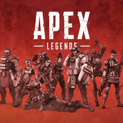 Imagem promocional do jogo Apex Legends com oito personagens e texto no centro