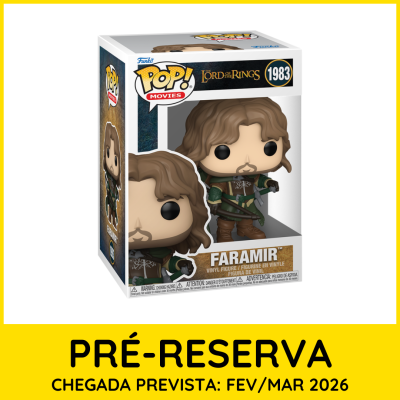 Figura Funko Pop! de vinil Faramir na caixa com janela transparente e texto em várias línguas