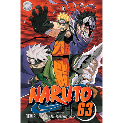 Capa do livro manga Naruto 63 com personagens anime e texto colorido