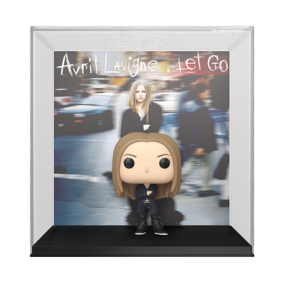 Figura Funko Pop da Avril Lavigne em caixa transparente com fundo urbano e texto 'Avril Lavigne Let Go'