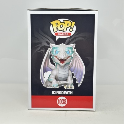 Caixa Funko Pop! Games com figura Icingdeath, dragão branco e azul, número 1038.