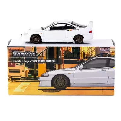 Miniatura carro branco Honda Integra Type R DC2 MUGEN sobre caixa decorada