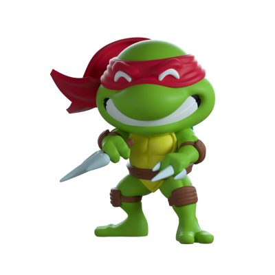 Figura de ação de tartaruga ninja com máscara vermelha e armadura amarela