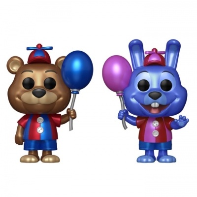 Figuras de vinil de urso e coelho com balões e chapéus coloridos