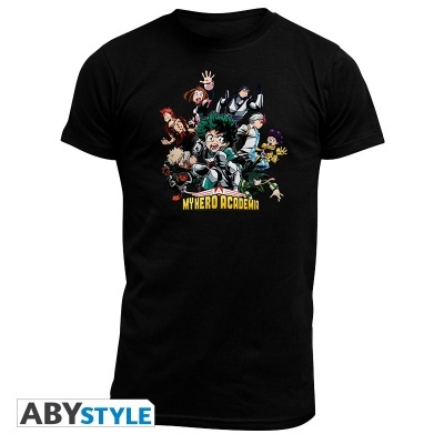 T-shirt preta com personagens do anime My Hero Academia