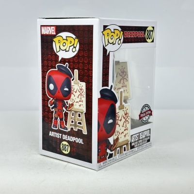 Figura Funko Pop! Deadpool artista na caixa com cavalete e pintura