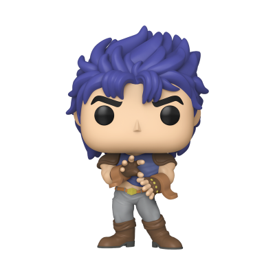 Figura Funko Pop personagem com cabelo roxo e roupa azul e castanha