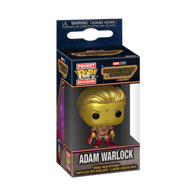 Chaveiro Pocket Pop! Adam Warlock Marvel em embalagem retangular azul