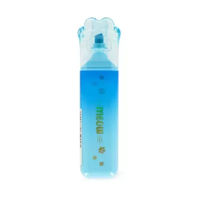 Garrafa azul com tampa transparente em forma de pata de gato e pegadas decorativas
